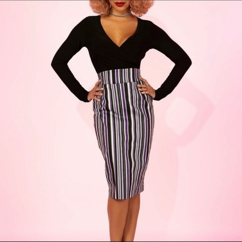 Pinup Girl Clothing High Waist Pencil Skirt Solstice Stripe NWT Size Med